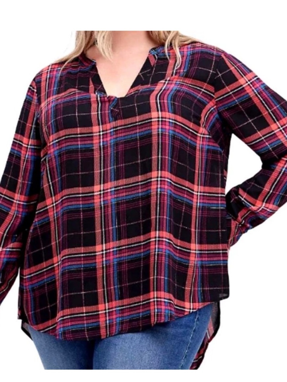 Torrid georgette long sleeve plaid blouse top 1X